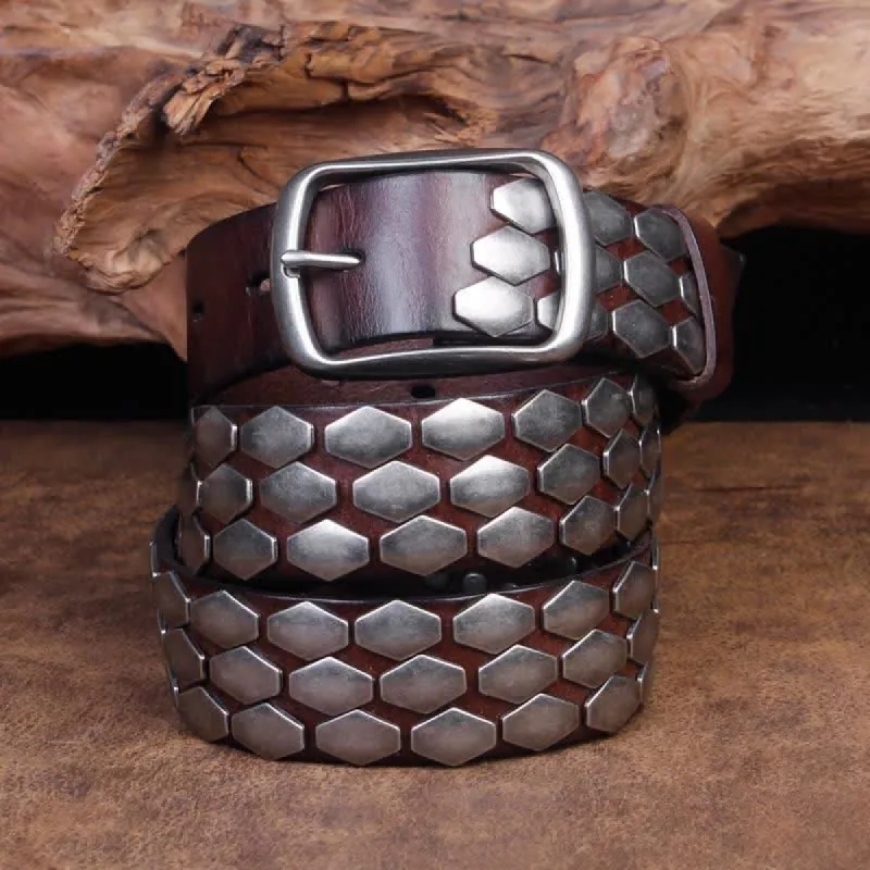 Men's Punk Fish Scale Flakes Rivets Leather Belt sold by FloralTrip