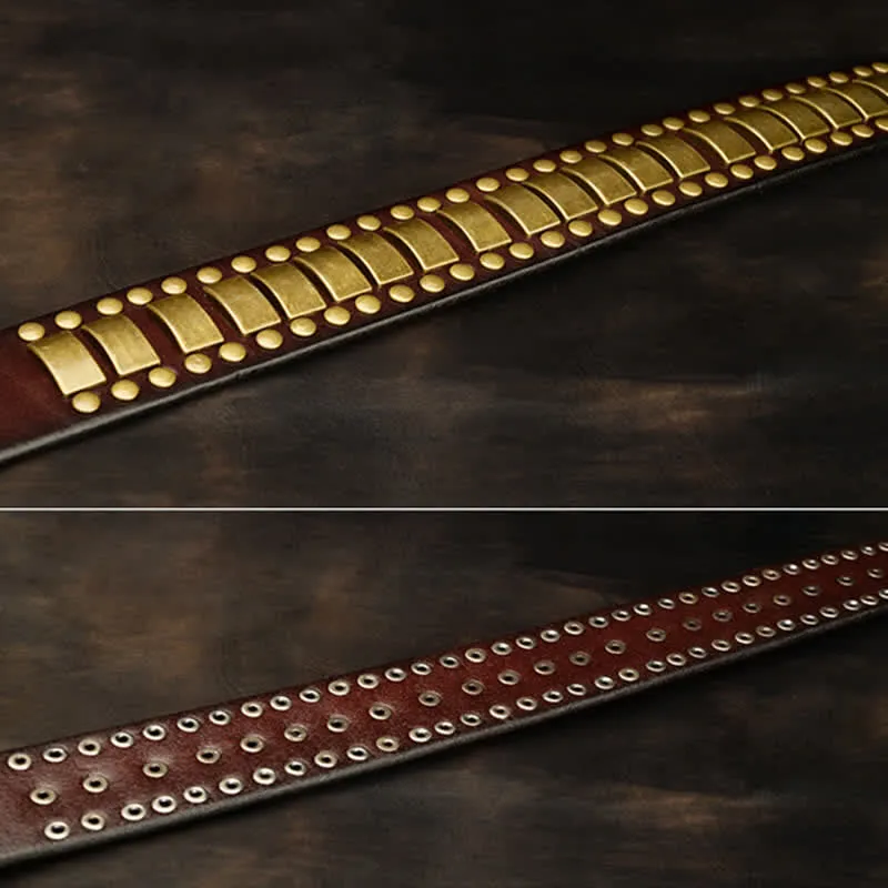 Men's Antique Gold Round Square Rivets Leather Belt sold by FloralTrip product image thumbnail 4