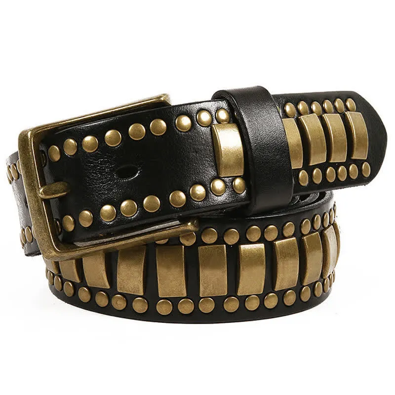 Men's Antique Gold Round Square Rivets Leather Belt sold by FloralTrip product image thumbnail 5