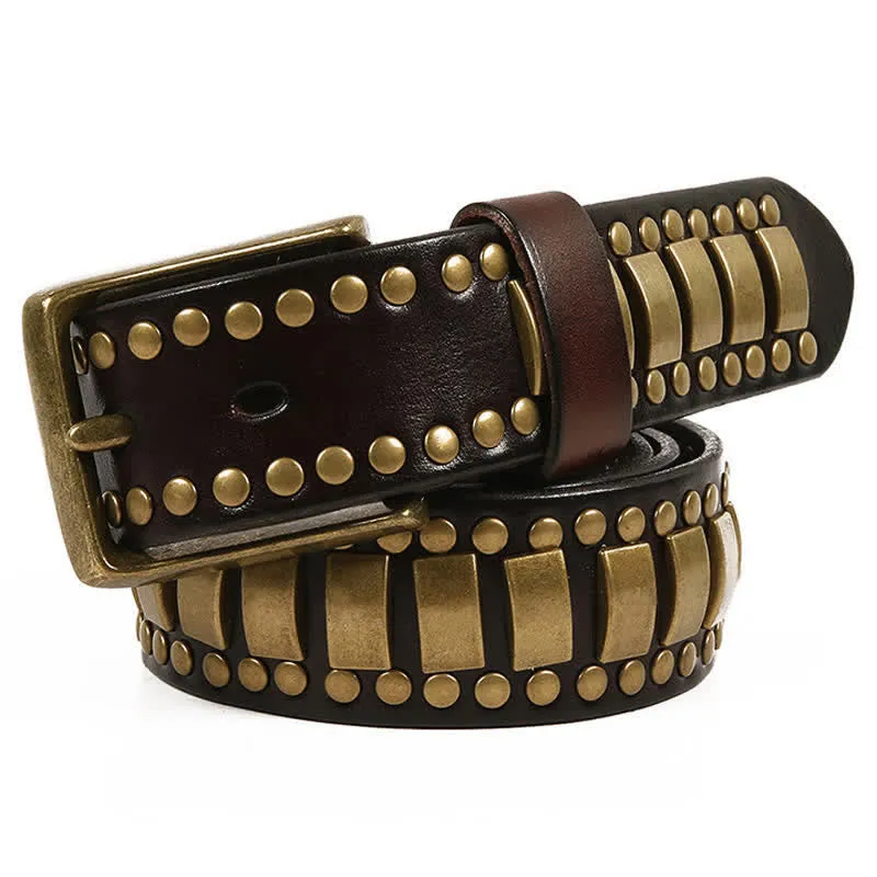 Men's Antique Gold Round Square Rivets Leather Belt sold by FloralTrip product image thumbnail 2