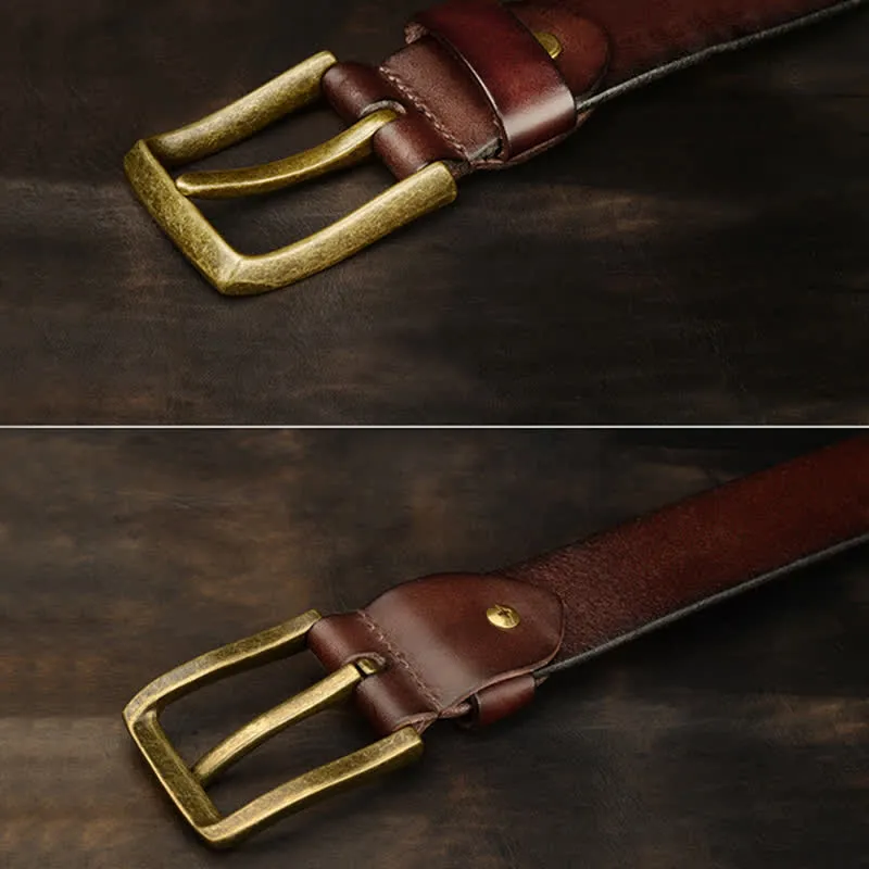 Men's Antique Gold Round Square Rivets Leather Belt sold by FloralTrip product image thumbnail 3