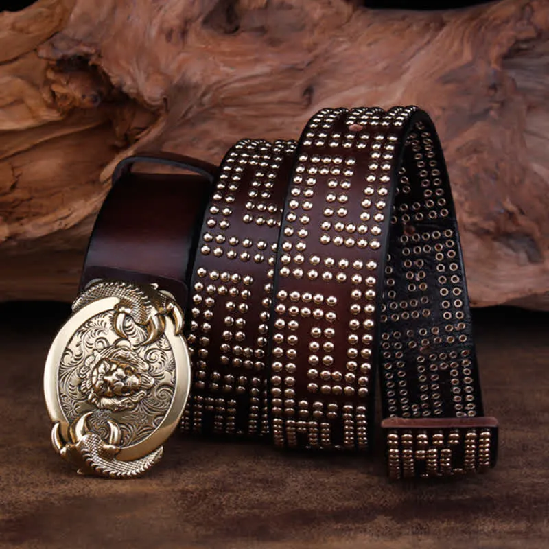 Men's Lion Claws Heavy Metal Rivets Leather Belt sold by FloralTrip product image thumbnail 2