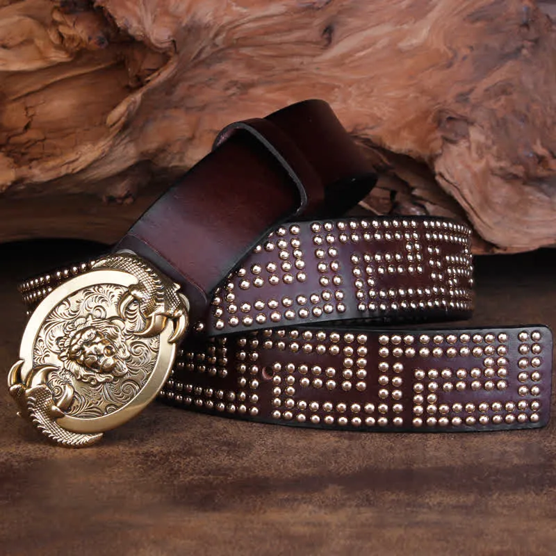 Men's Lion Claws Heavy Metal Rivets Leather Belt sold by FloralTrip product image thumbnail 3
