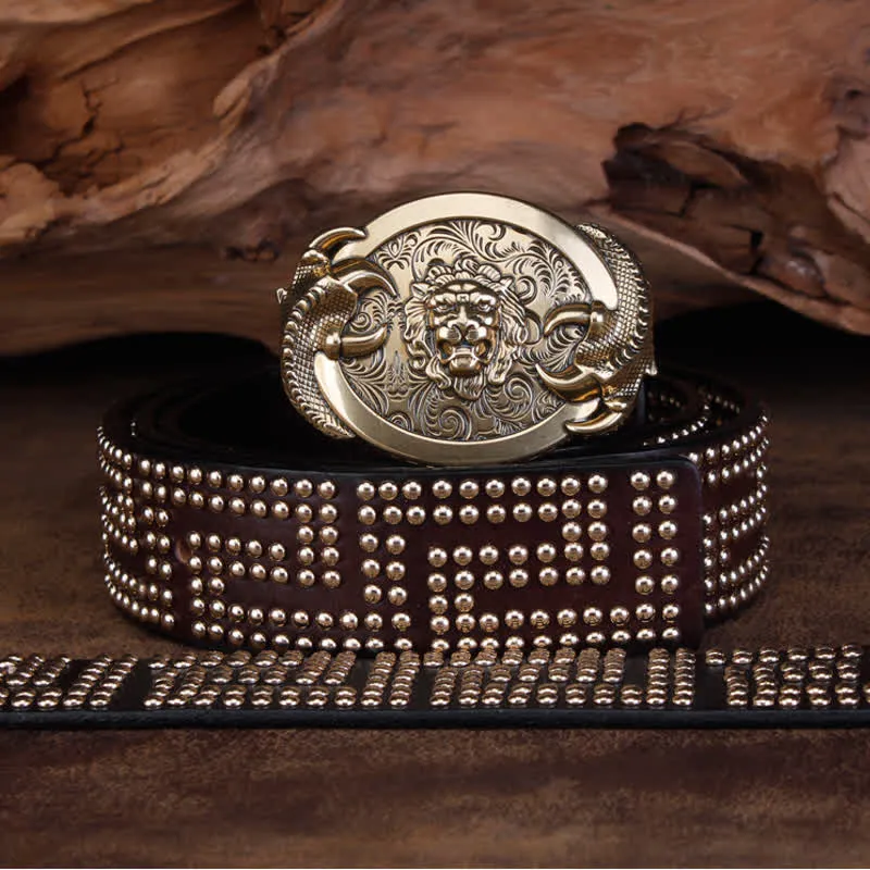 Men's Lion Claws Heavy Metal Rivets Leather Belt sold by FloralTrip product image thumbnail 4