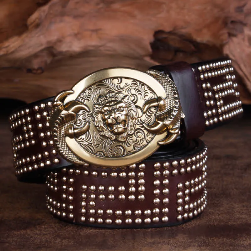 Men's Lion Claws Heavy Metal Rivets Leather Belt sold by FloralTrip