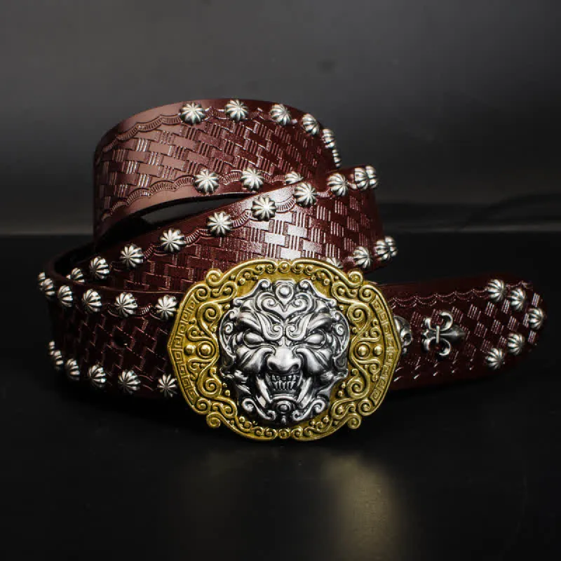 Men's Rock Monster Rivets Studded Leather Belt sold by FloralTrip