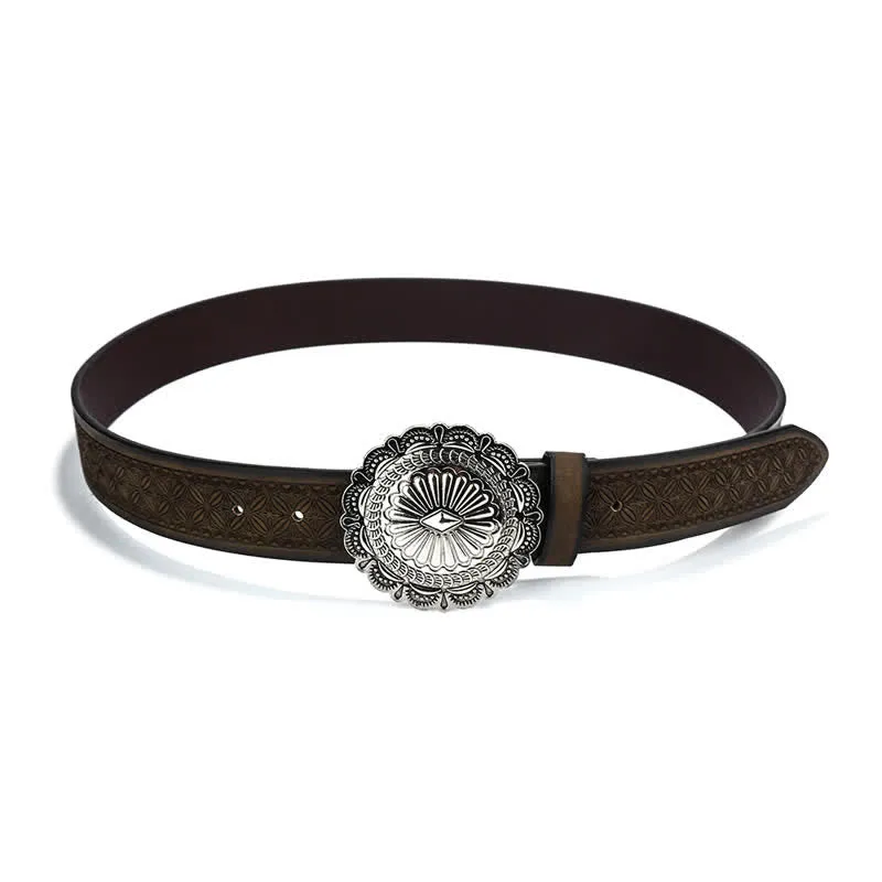 Men's Western Style Artistic Concho Buckle Leather Belt sold by FloralTrip product image thumbnail 3