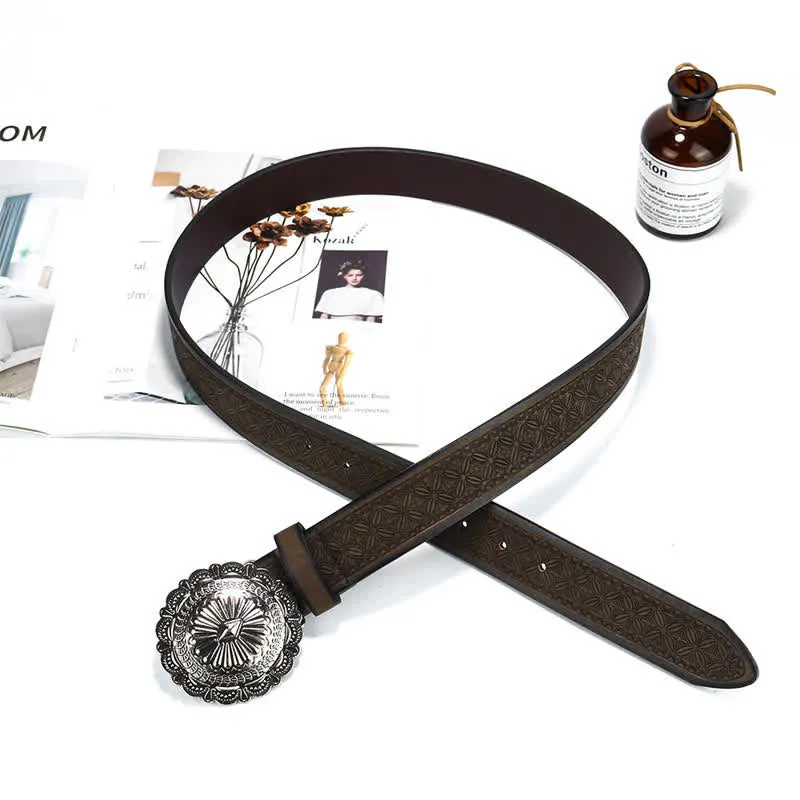 Men's Western Style Artistic Concho Buckle Leather Belt sold by FloralTrip product image thumbnail 2