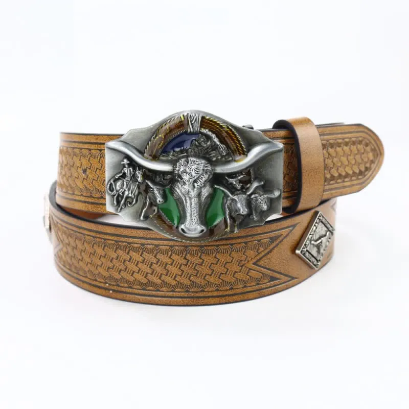 Men's Wild Texas Longhorn Bull Head Leather Belt sold by FloralTrip
