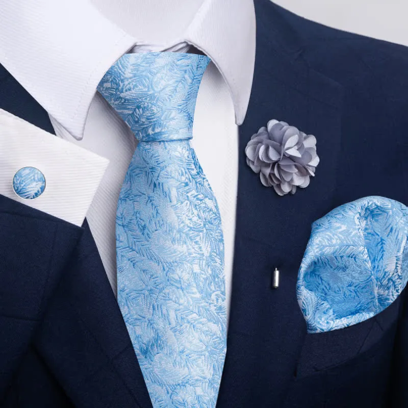 4Pcs Men's Blue Series Floral Striped Necktie Set sold by FloralTrip