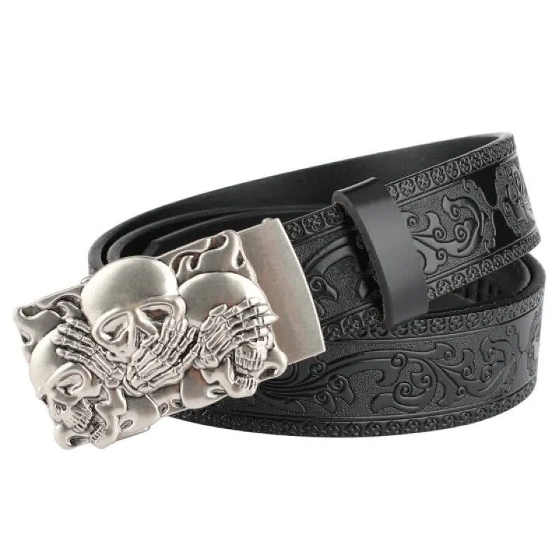 Men's Horrible Laugh Skull Automatic Buckle Leather Belt sold by FloralTrip