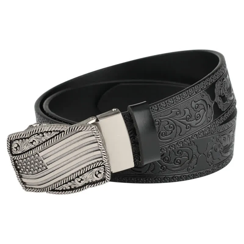 Men's Carved American Flag Automatic Buckle Leather Belt sold by FloralTrip