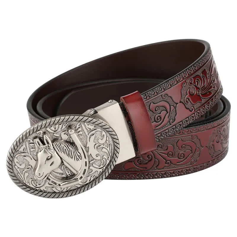 Men's Horse Automatic Buckle Vintage Western Style Leather Belt sold by FloralTrip product image thumbnail 5