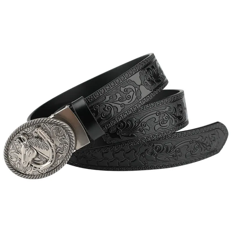 Men's Horse Automatic Buckle Vintage Western Style Leather Belt sold by FloralTrip product image thumbnail 2