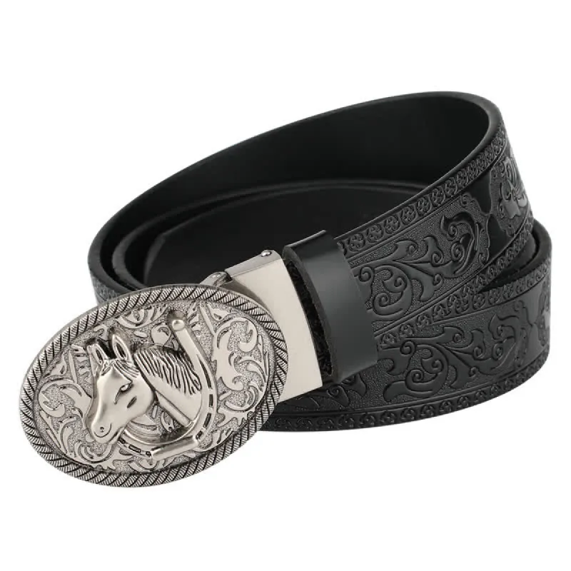 Men's Horse Automatic Buckle Vintage Western Style Leather Belt sold by FloralTrip