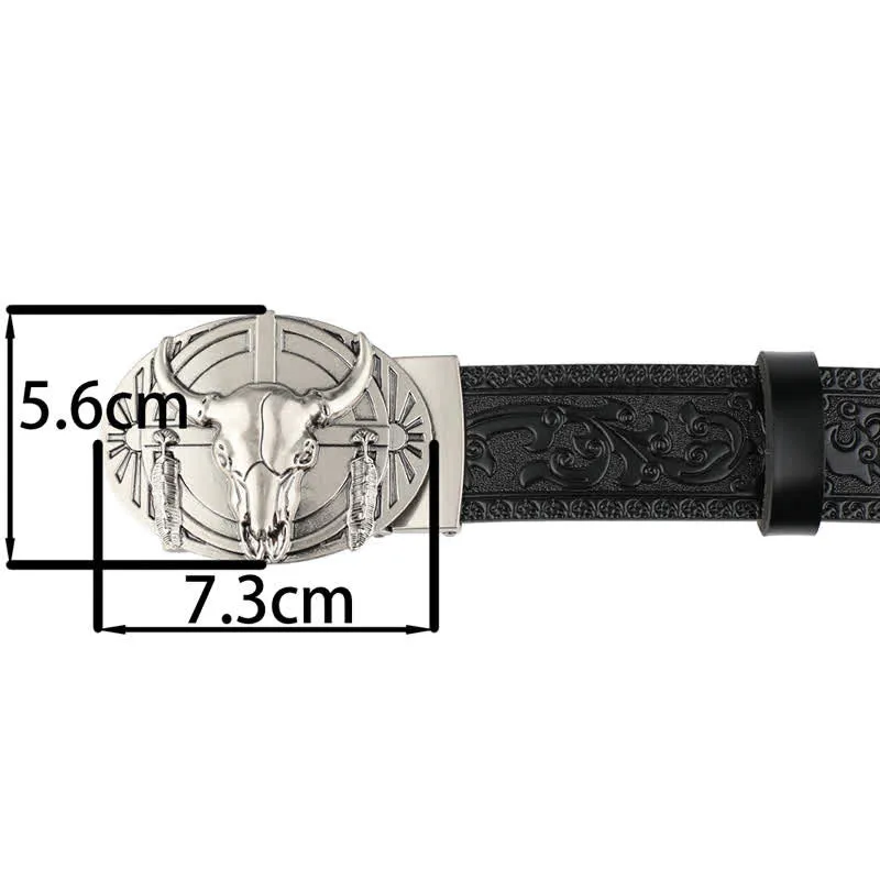 Men's Longhorn Bull With Feather Automatic Buckle Leather Belt sold by FloralTrip product image thumbnail 3