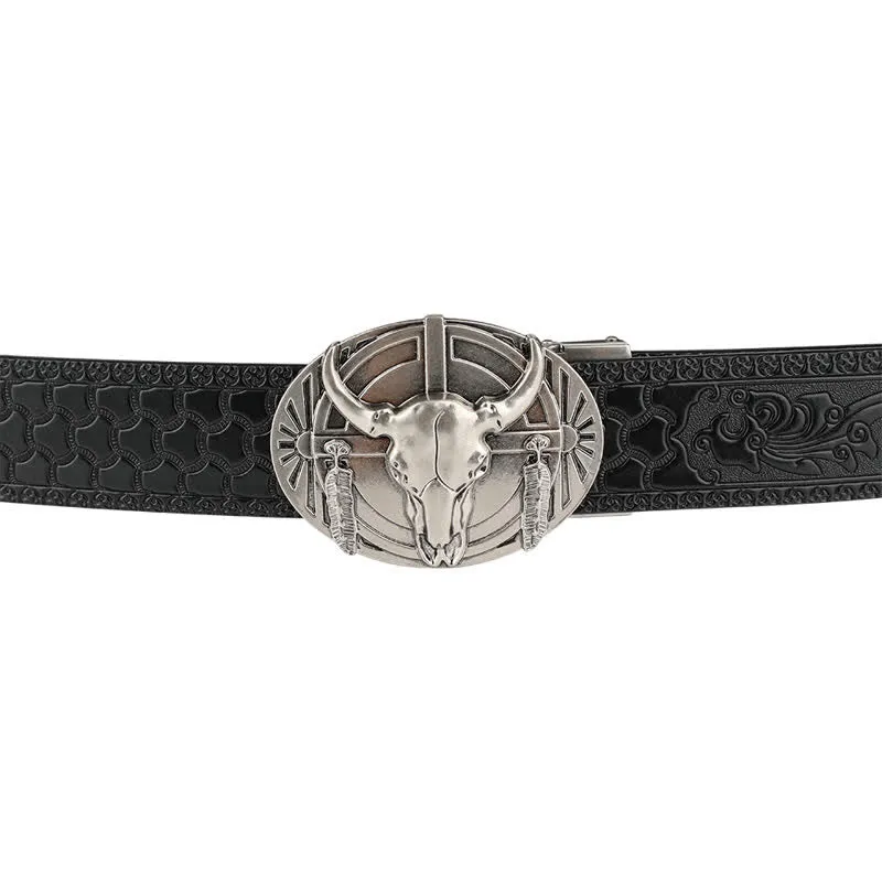 Men's Longhorn Bull With Feather Automatic Buckle Leather Belt sold by FloralTrip product image thumbnail 4