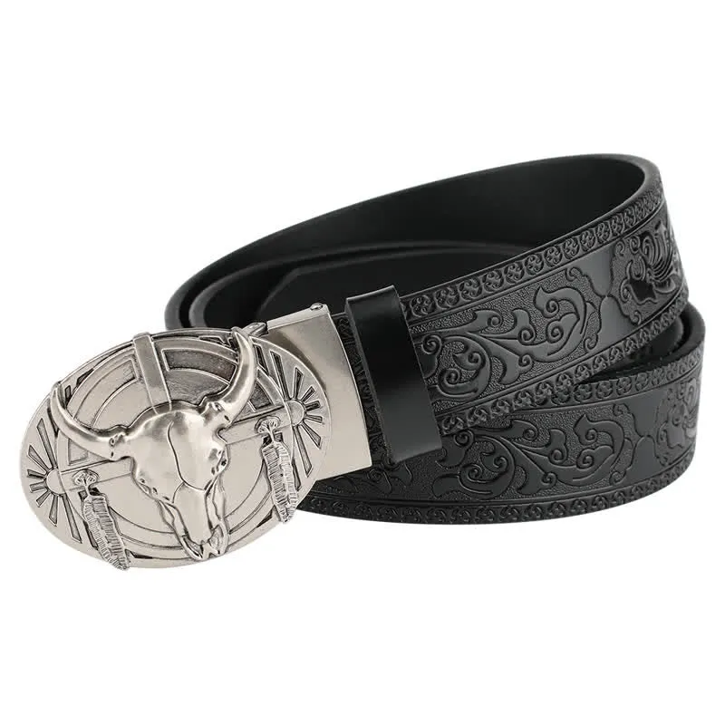 Men's Longhorn Bull With Feather Automatic Buckle Leather Belt sold by FloralTrip