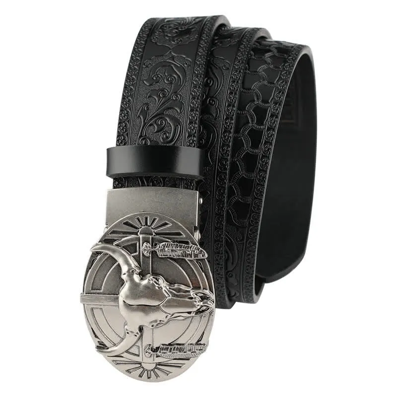 Men's Longhorn Bull With Feather Automatic Buckle Leather Belt sold by FloralTrip product image thumbnail 2