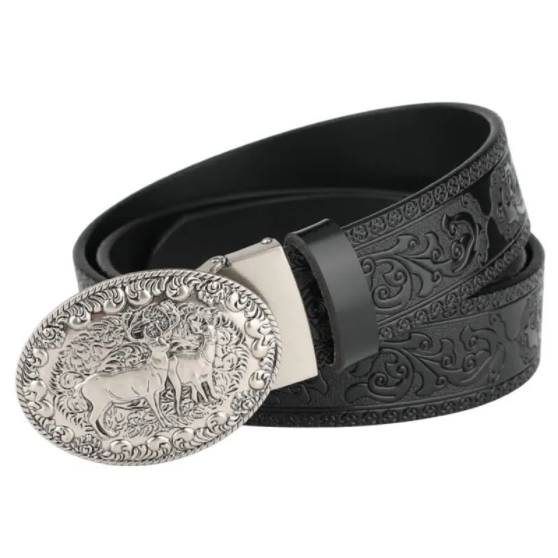 Men's Dual Wild Deer Automatic Buckle Leather Belt sold by FloralTrip