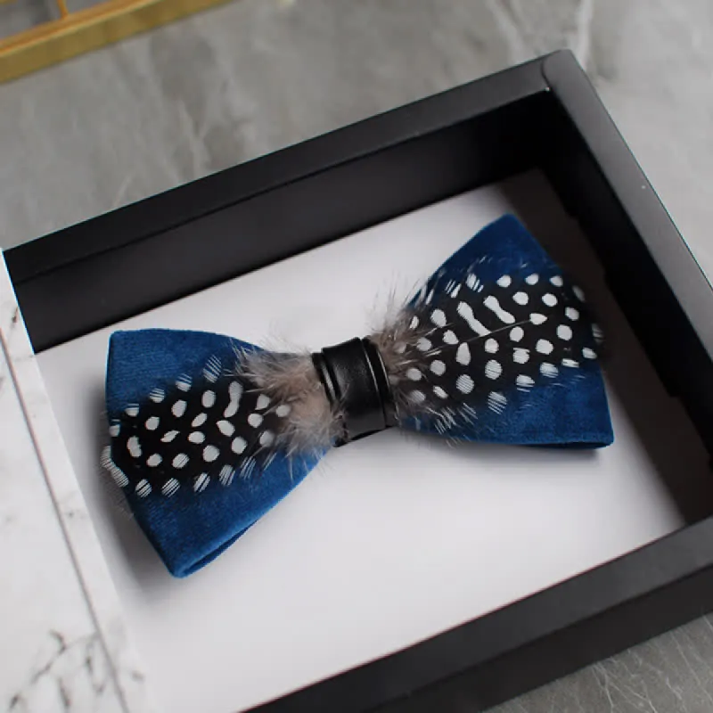Teal Black & White Polka Dots Feather Bow Tie made by FloralTrip