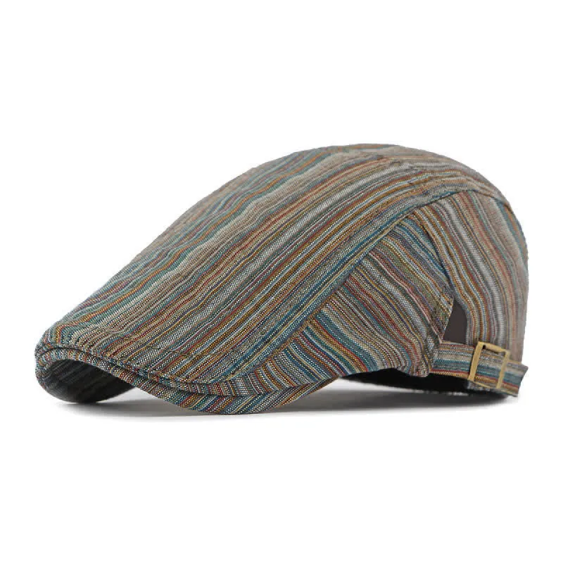 Retro Striped Adjustable Buckle Casual Beret Hat sold by FloralTrip