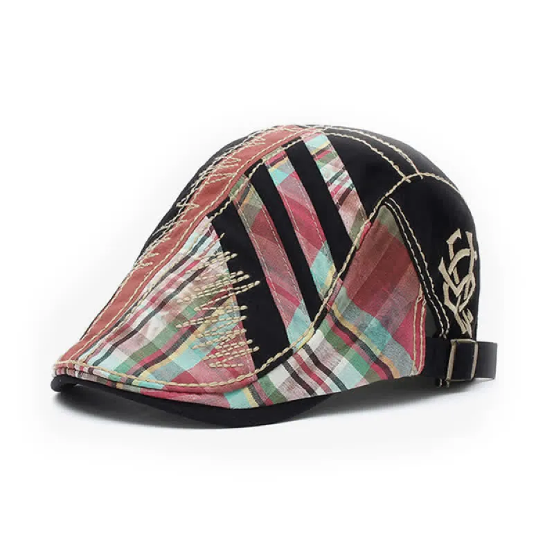 Cotton Patchwork Cabbie Adjustable Buckle Beret Hat sold by FloralTrip