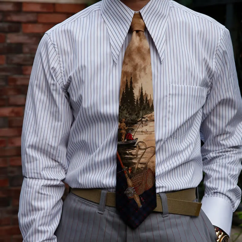 Men's Stylish Lake Scene Fishing Printing Necktie sold by FloralTrip