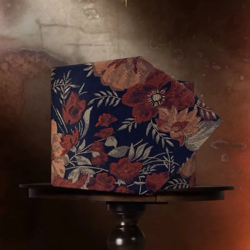 Men's Flower Embroidery Retro Blue Background Necktie sold by FloralTrip product image thumbnail 5