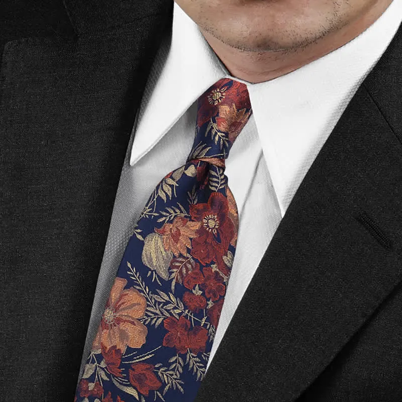 Men's Flower Embroidery Retro Blue Background Necktie sold by FloralTrip product image thumbnail 2