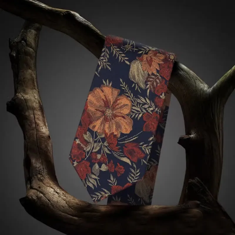 Men's Flower Embroidery Retro Blue Background Necktie sold by FloralTrip product image thumbnail 4