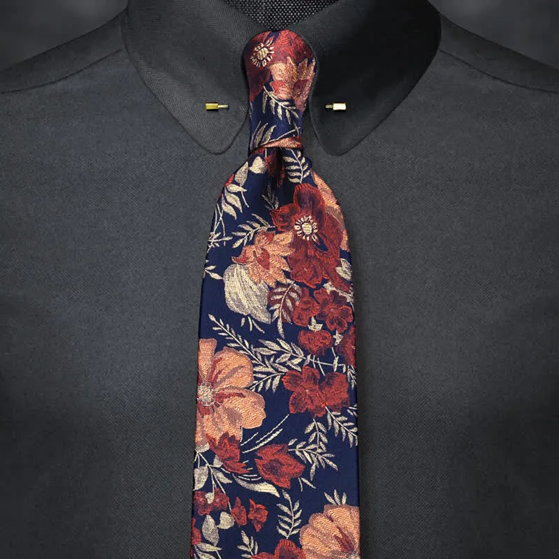 Men's Flower Embroidery Retro Blue Background Necktie sold by FloralTrip