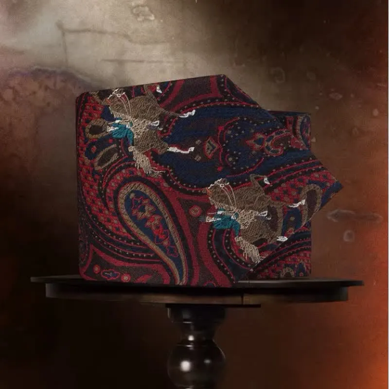 Men's Riding Horse Embroidery Red Paisley Necktie sold by FloralTrip product image thumbnail 5
