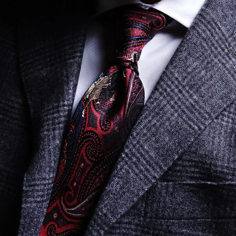 Men's Riding Horse Embroidery Red Paisley Necktie sold by FloralTrip product image thumbnail 2