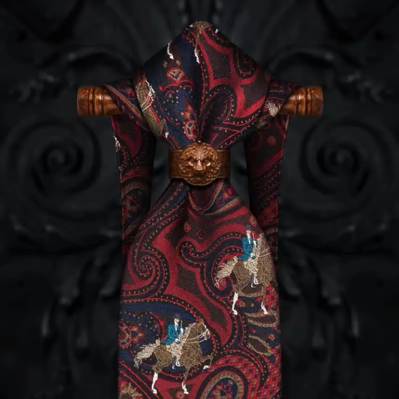 Men's Riding Horse Embroidery Red Paisley Necktie sold by FloralTrip product image thumbnail 3