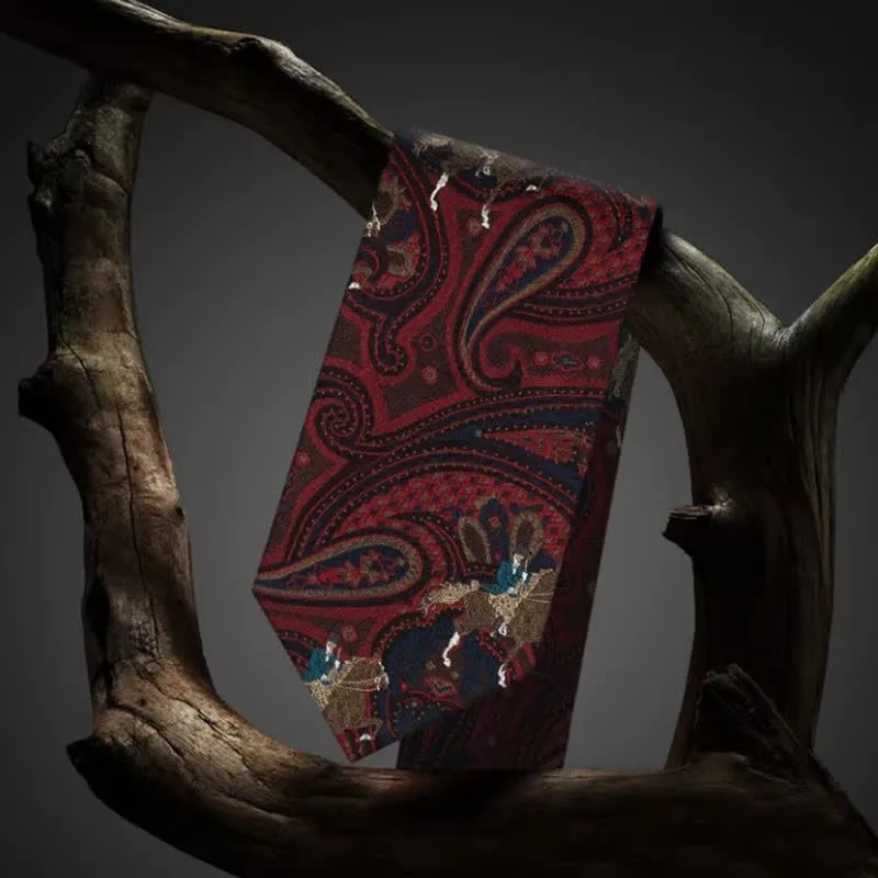 Men's Riding Horse Embroidery Red Paisley Necktie sold by FloralTrip product image thumbnail 4