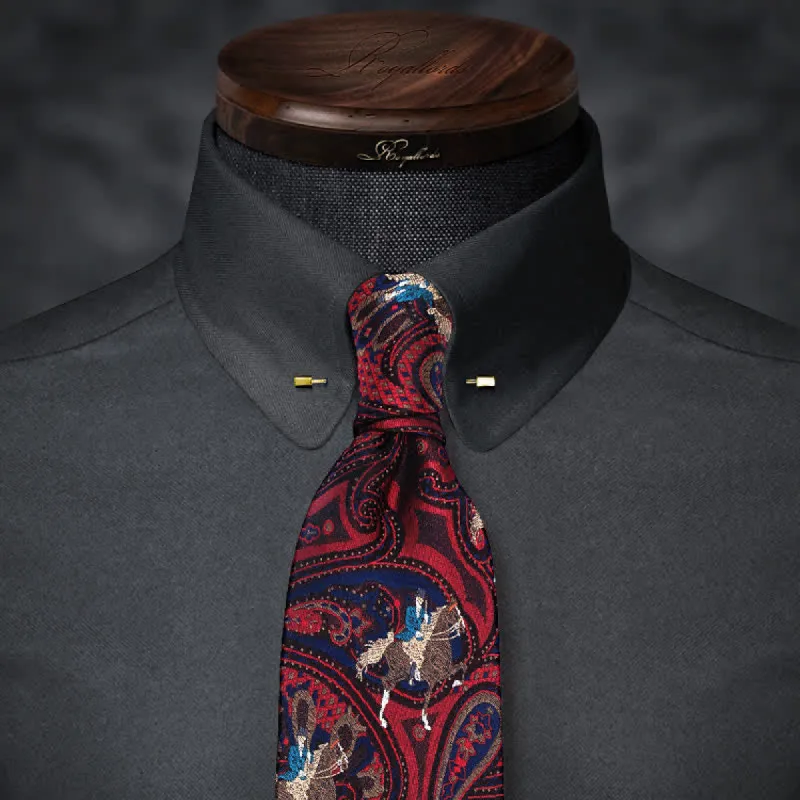 Men's Riding Horse Embroidery Red Paisley Necktie sold by FloralTrip