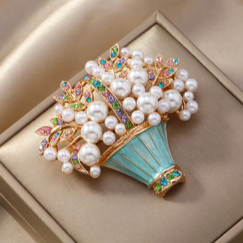 Women's Faux Pearls Flower Basket Brooch sold by FloralTrip