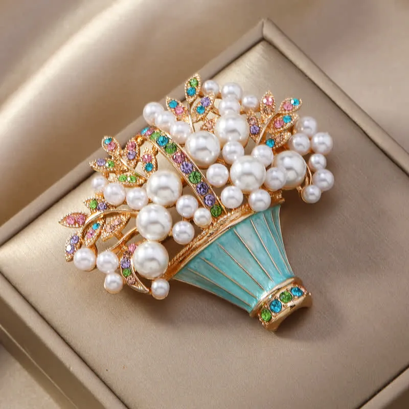 Women's Faux Pearls Flower Basket Brooch sold by FloralTrip