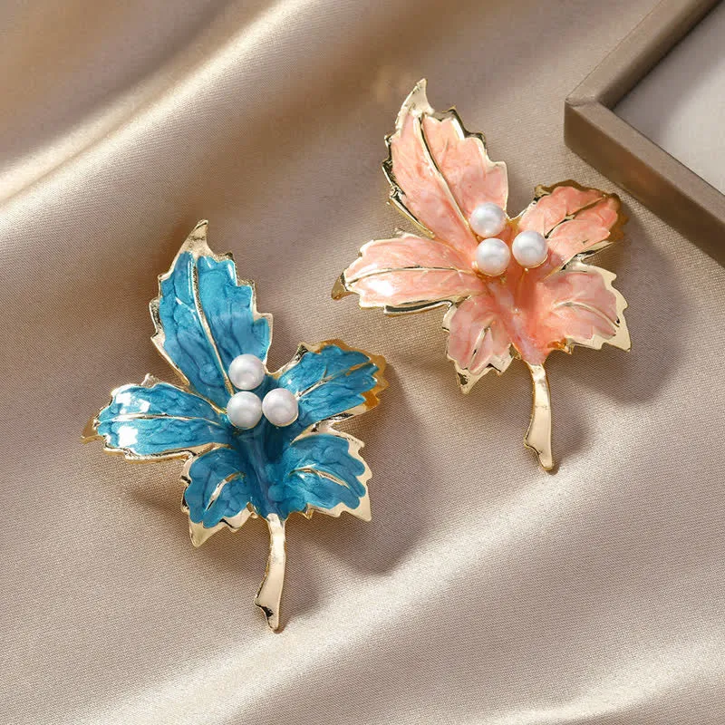 Women's Faux Pearl Maple Leaf Glaze Brooch sold by FloralTrip product image thumbnail 2