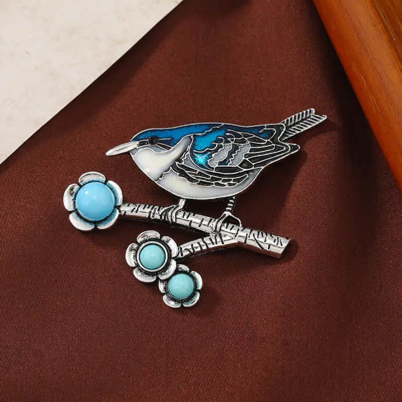 Women's Blue Imitation Turquoise Magpie Brooch sold by FloralTrip