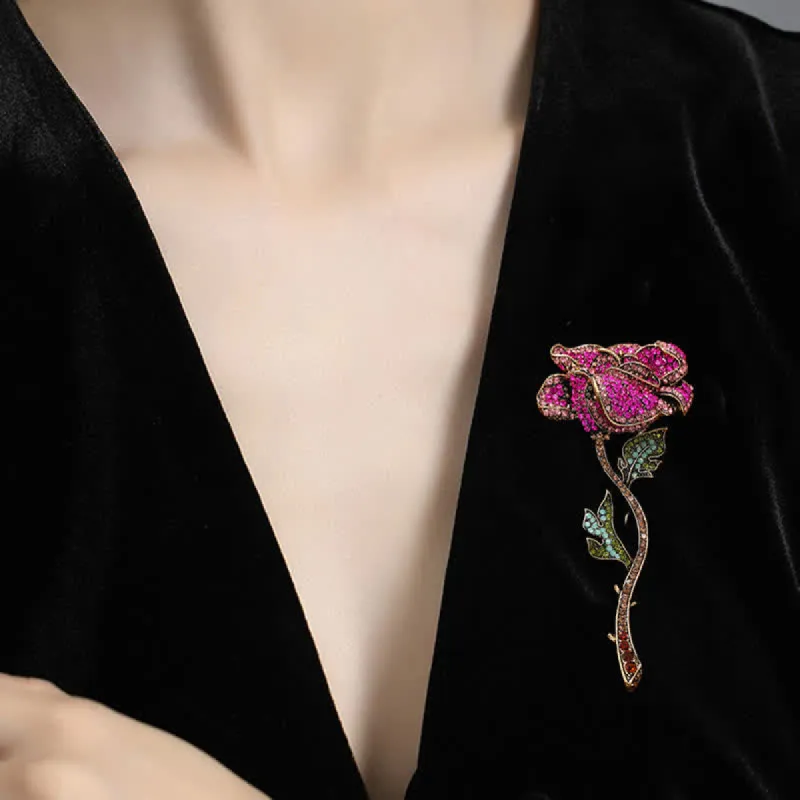 Women's Long Branch Rose Rhinestone Brooch sold by FloralTrip