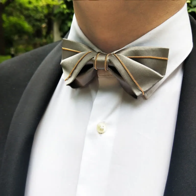 Men's Noble Gray Tone Gold Chain Bow Tie sold by FloralTrip