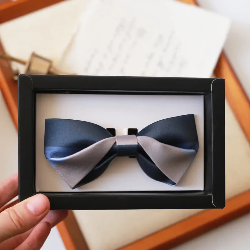 Men's Contrast Color Navy & Silver Gray Bow Tie sold by FloralTrip product image thumbnail 3