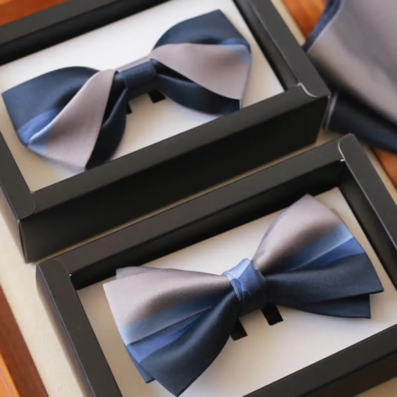 Men's Contrast Color Navy & Silver Gray Bow Tie sold by FloralTrip product image thumbnail 2