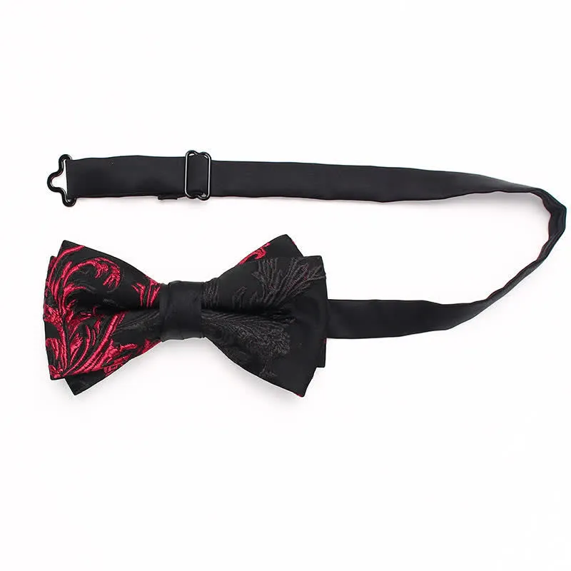 Men's Black & Red Vine Floral Pattern Bow Tie sold by FloralTrip product image thumbnail 3