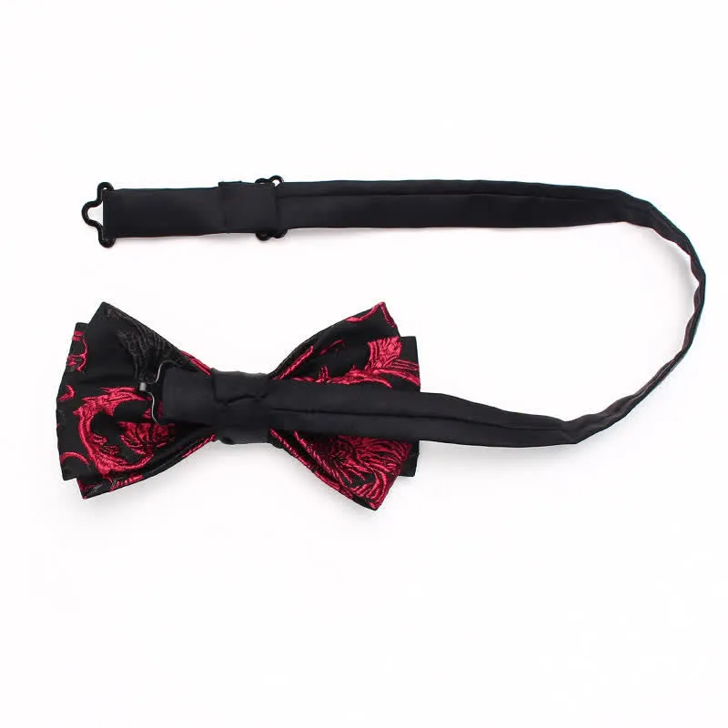 Men's Black & Red Vine Floral Pattern Bow Tie sold by FloralTrip product image thumbnail 4
