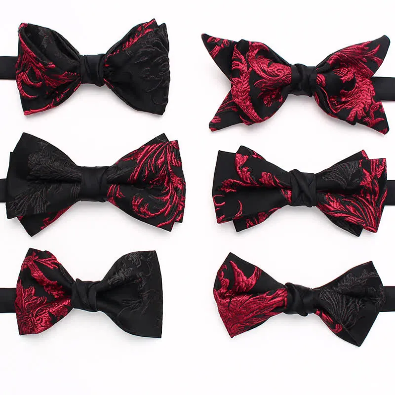 Men's Black & Red Vine Floral Pattern Bow Tie sold by FloralTrip