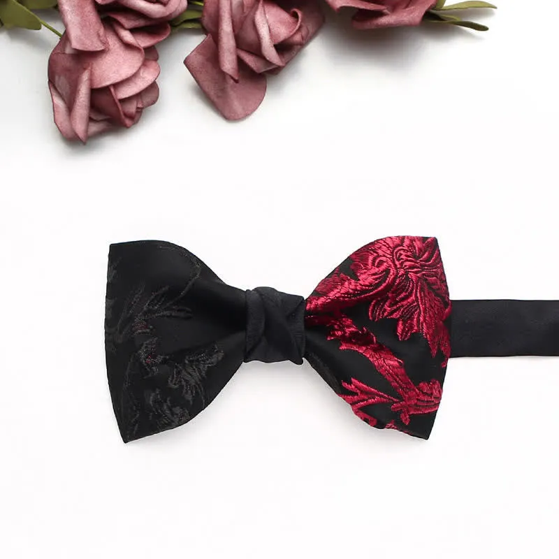 Men's Black & Red Vine Floral Pattern Bow Tie sold by FloralTrip product image thumbnail 5