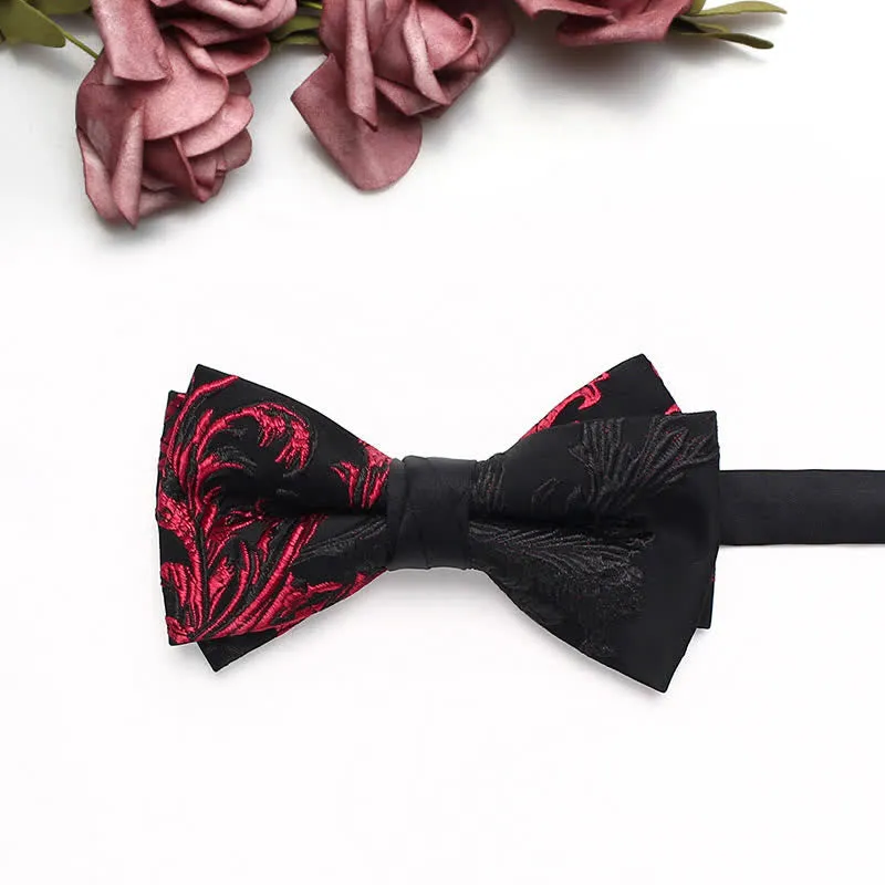 Men's Black & Red Vine Floral Pattern Bow Tie sold by FloralTrip product image thumbnail 2
